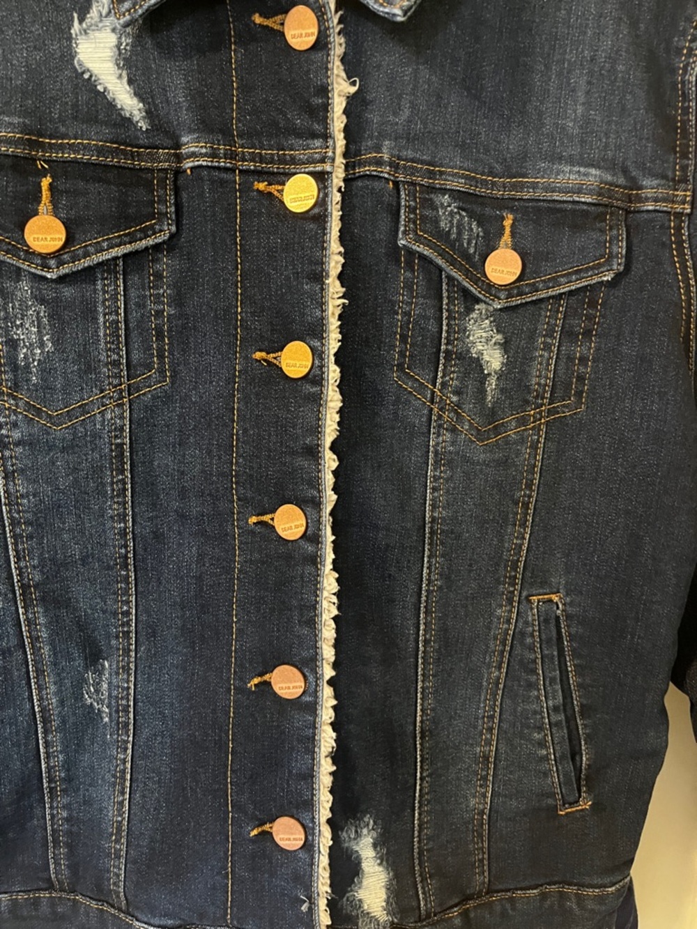 Dear John Indigo distressed darkDenim Jacket with Sherpa Lining large - Picture 5 of 14
